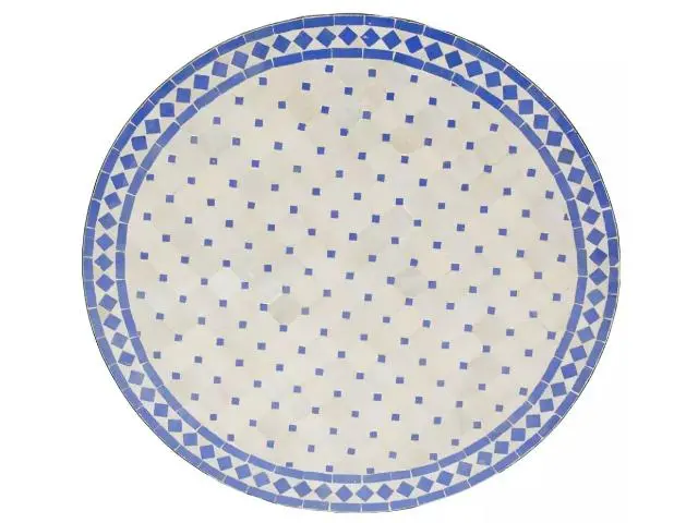 Imagen TABLERO MESA MOSAICO REDONDO BLANCO / AZUL MAJORELLE 90CM DIAM