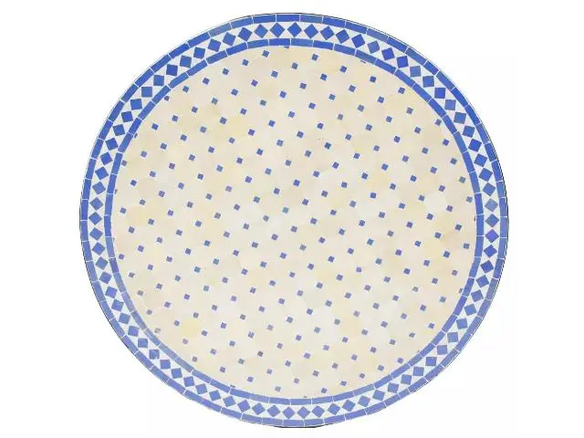 Imagen TABLERO MESA MOSAICO REDONDO BLANCO / AZUL MAJORELLE 100CM DIAM.