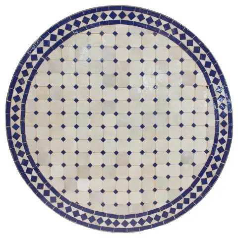 Imagen TABLERO MESA MOSAICO REDONDO BLANCO / AZUL 90CM DIAM