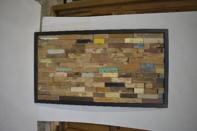 Imagen CABECERO MADERA TECA RECUPERADA MARCO FORJA 140X78 CM.