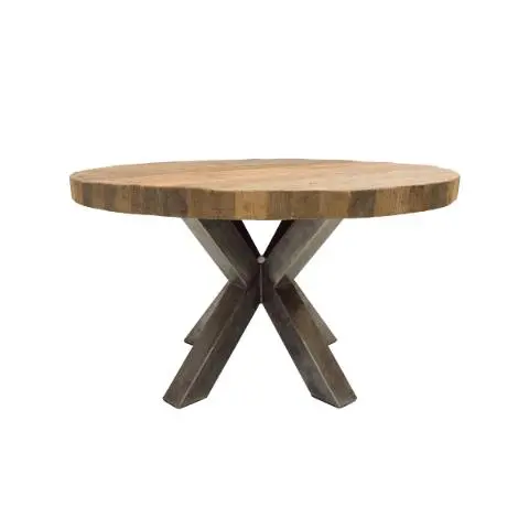 Imagen MESA COMEDOR REDONDA TABLERO MADERA RECICLADA PATAS METAL