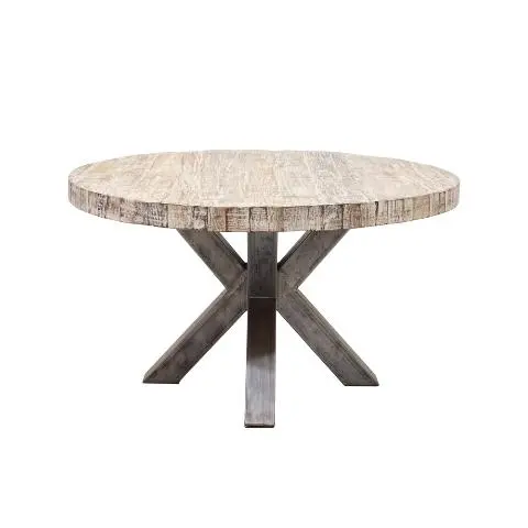 Imagen MESA COMEDOR REDONDA TABLERO MADERA RECICLADA PATAS METAL BLANCA