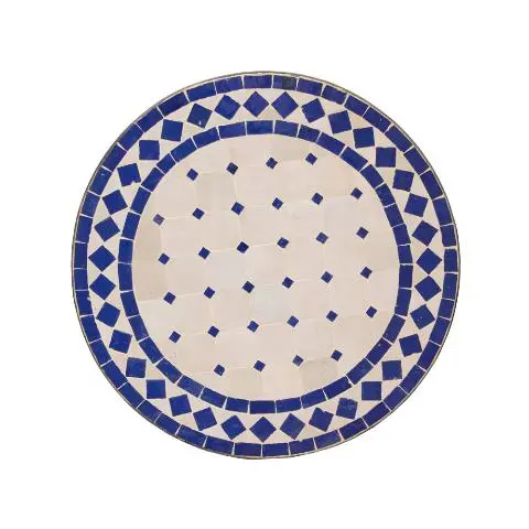 Imagen TABLERO MESA MOSAICO REDONDO BLANCO / AZUL 50CM DIAM