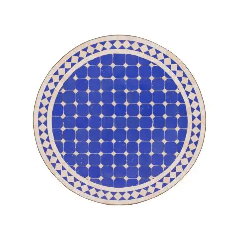 Imagen TABLERO MESA MOSAICO REDONDO AZUL / BLANCO 70CM DIAM